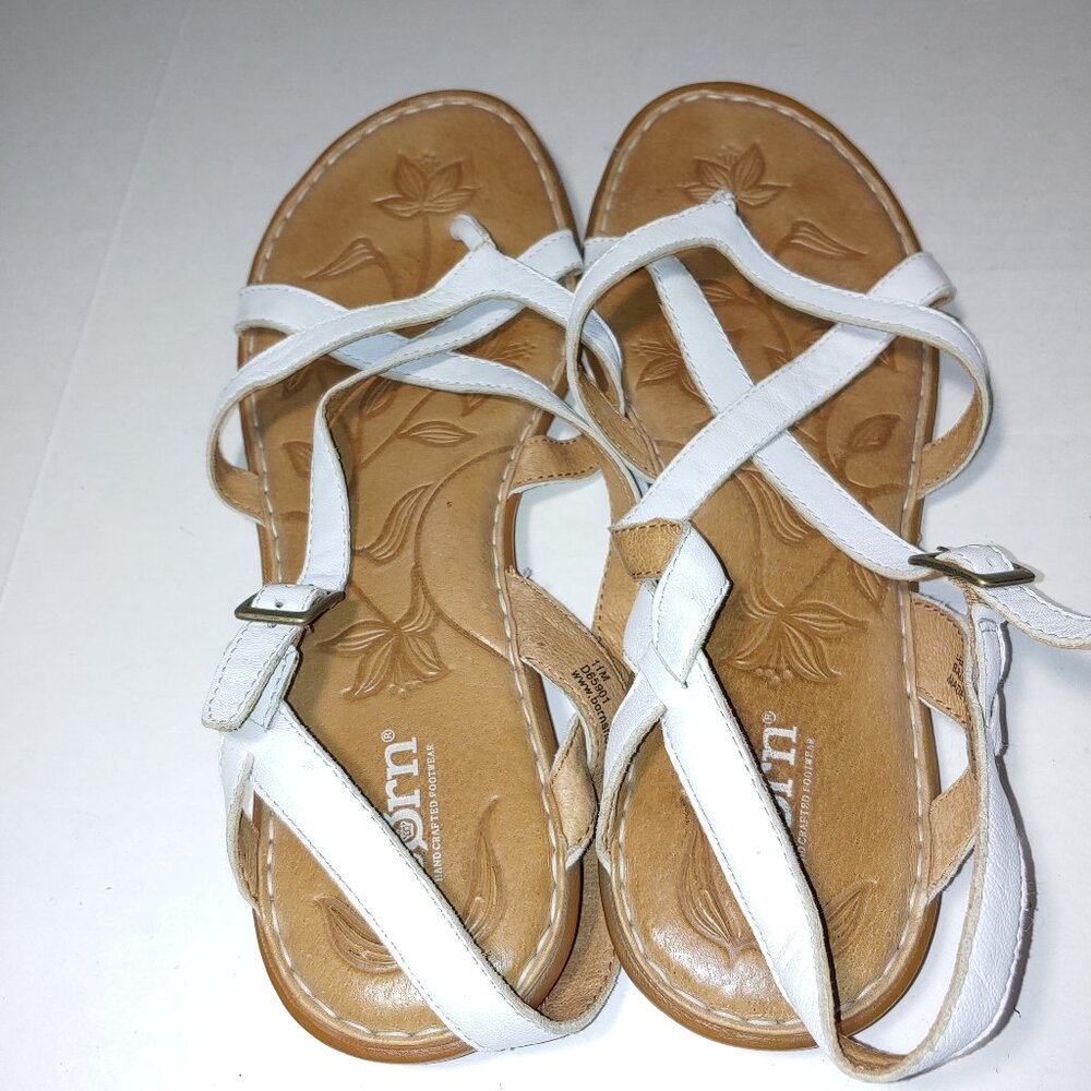 BORN Thong Leather Slingback Strappy Sandals White Size 11 - Picture 5 of 7